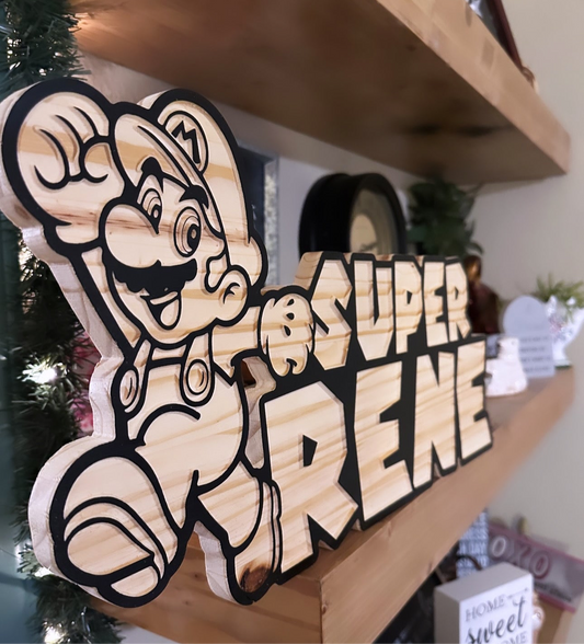 Super Mario Personalized Character Name Sign 2D Carved