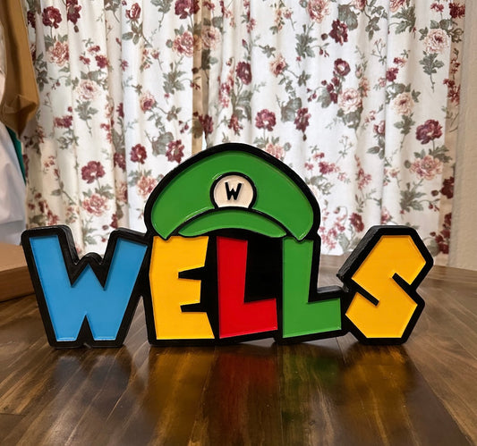 Super Mario Name Sign with Attached Hat