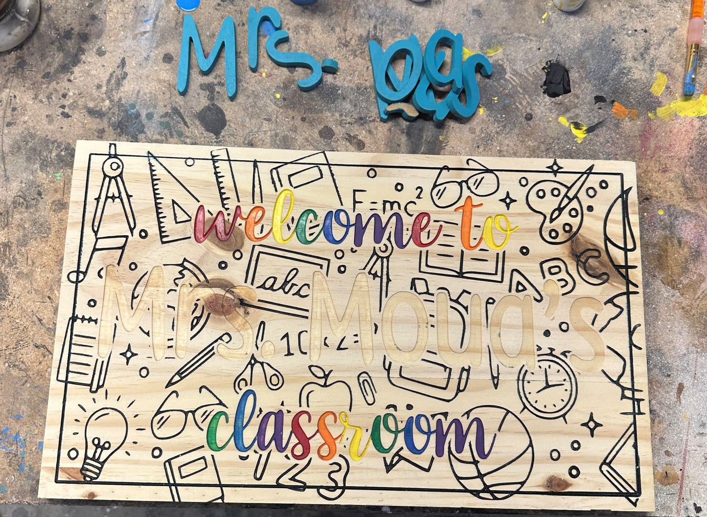 Custom Carved Teacher Sign