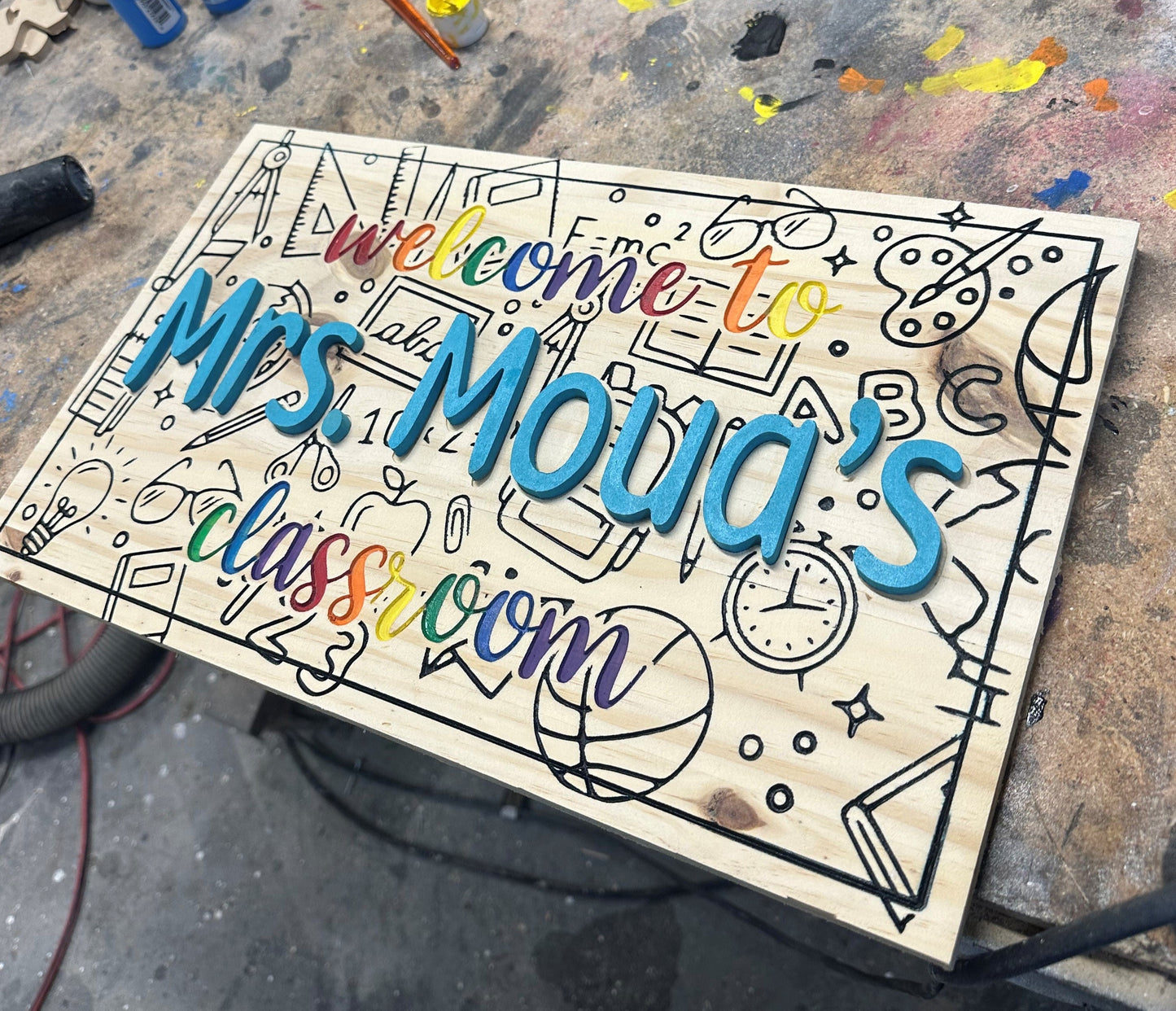 Custom Carved Teacher Sign