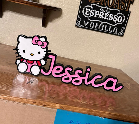 Hello Kitty Custom 2D Carved Wooden Personalized Sign